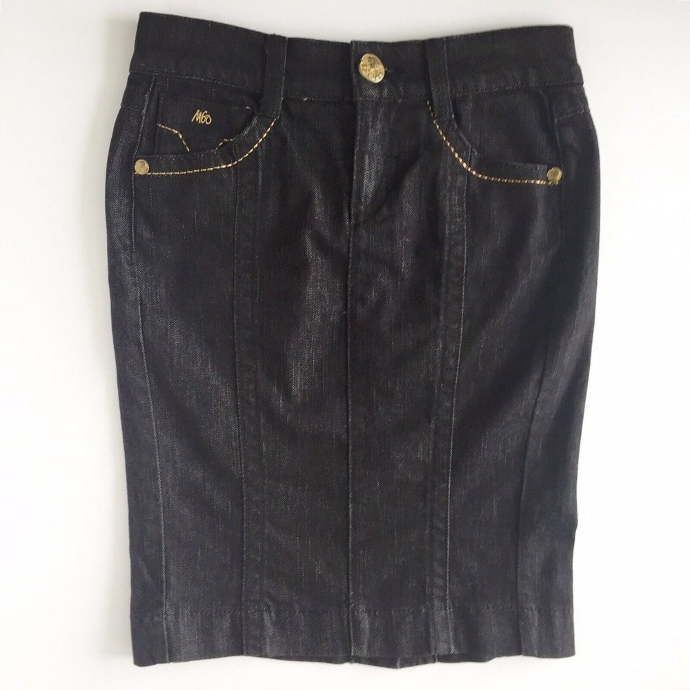 Black Denim Skirt Back Slit High Waist Pencil Sz M